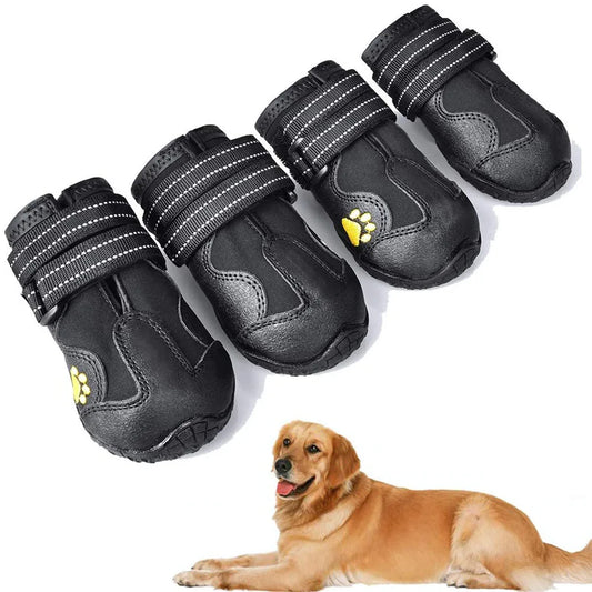 Dog Boots Waterproof Dog Shoes Dog Booties with Reflective Rugged Anti-Slip Sole and Skid-Proof Outdoor Large Dog Shoes 4Pcs