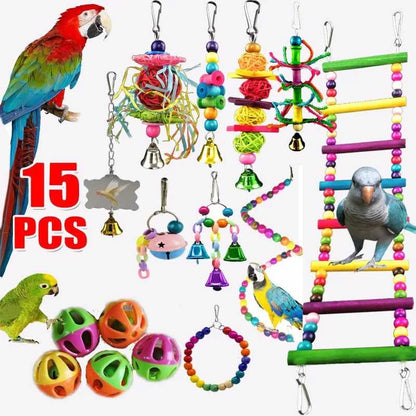 Swing, Chewing, Training, Hammock & Ladder Toys - Parrot Toy Set: Swing, Chewing, Training, Hammock & Ladder Toys with B