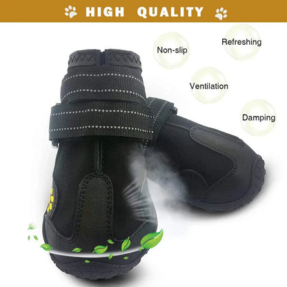 Dog Boots Waterproof Dog Shoes Dog Booties with Reflective Rugged Anti-Slip Sole and Skid-Proof Outdoor Large Dog Shoes 4Pcs