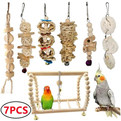 Swing, Chewing, Training, Hammock & Ladder Toys - Parrot Toy Set: Swing, Chewing, Training, Hammock & Ladder Toys with B