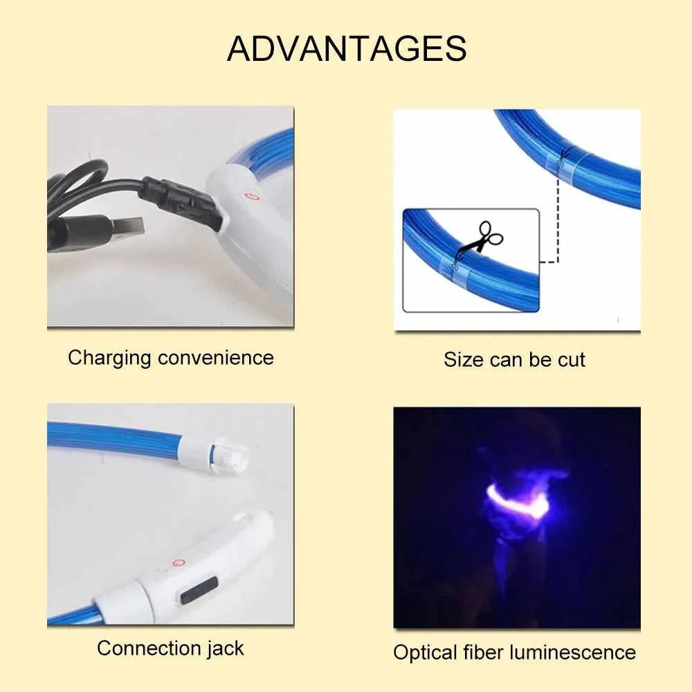 LED Dog Collar - Light Up Dog Collar - Glowing LED Dog Collar with 3 Modes Luminous USB