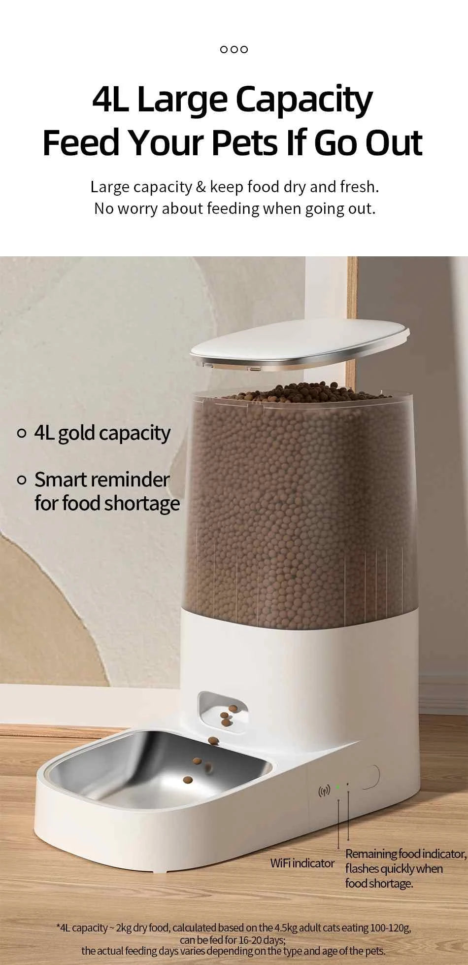 Cat Dog Dry Food Optimization - Automatic Cat Feeder - Remote Control Pet Food Dispenser wifi-enabled