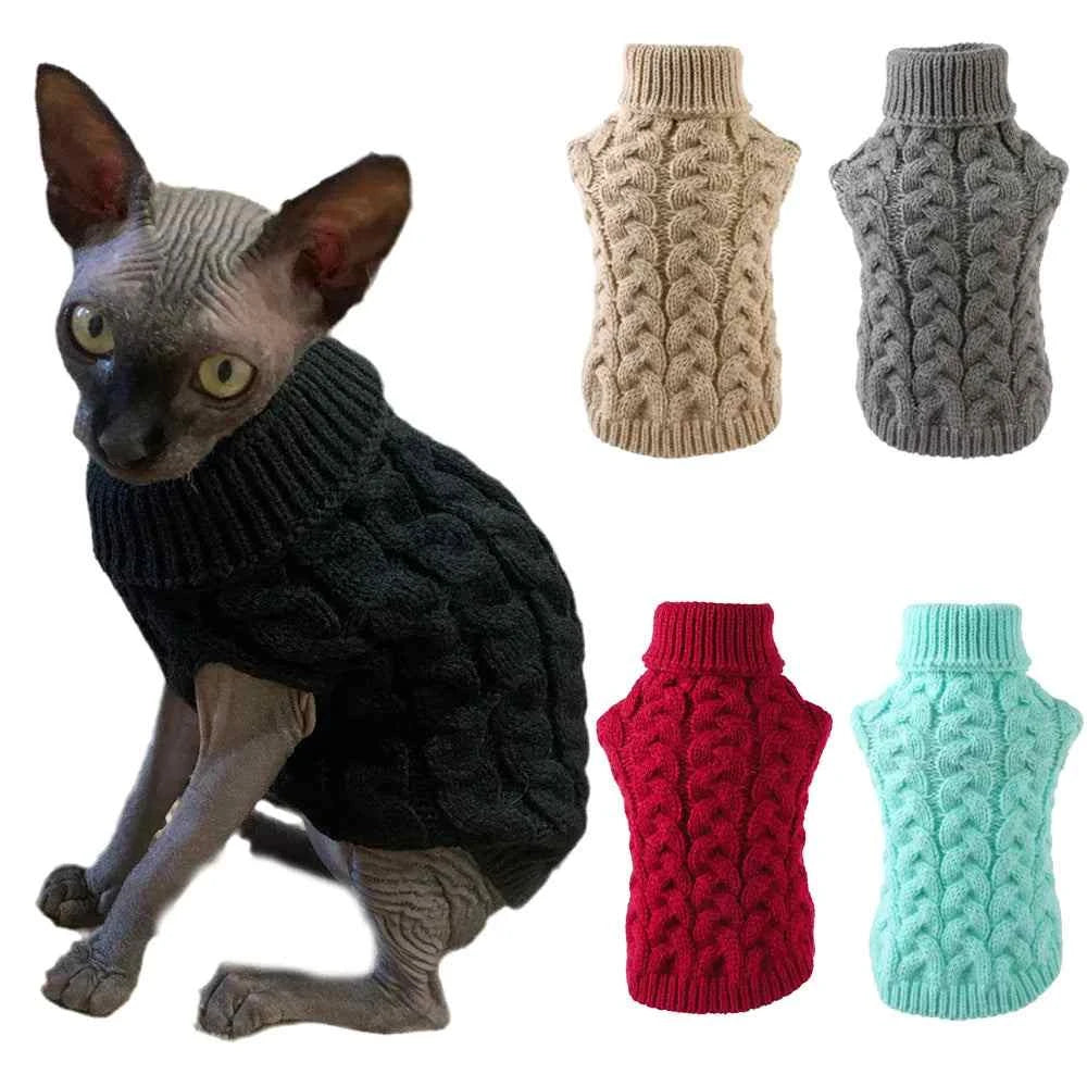 Warm Knitted Sphynx Cat Sweater Winter Pet Clothes - Cat Clothes: Warm Knitted Sphynx Cat Sweater Winter Pet Clothes  Cats