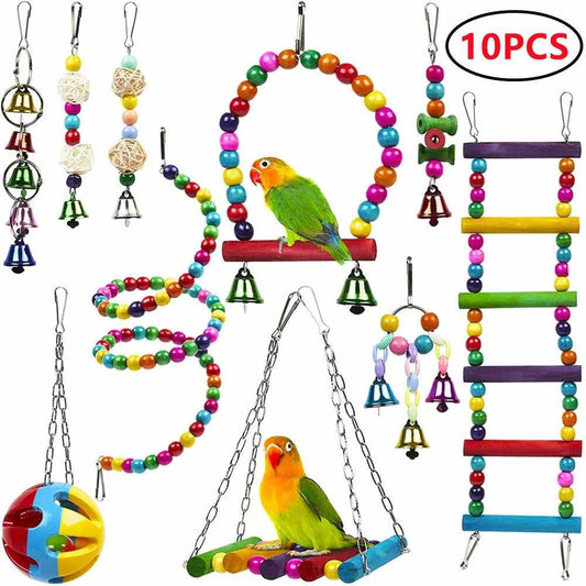 Swing, Chewing, Training, Hammock & Ladder Toys - Parrot Toy Set: Swing, Chewing, Training, Hammock & Ladder Toys with B