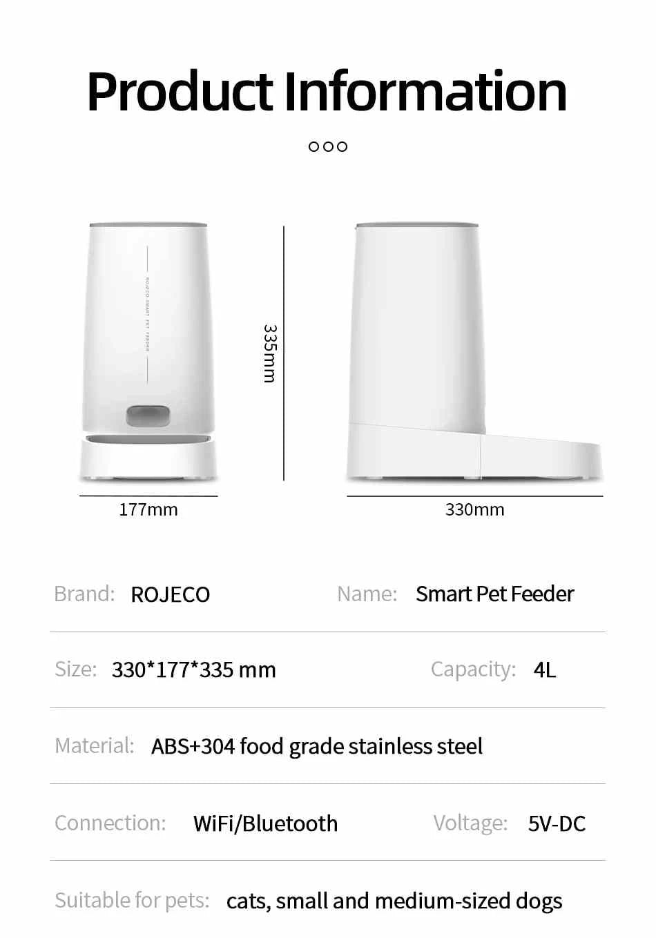 Cat Dog Dry Food Optimization - Automatic Cat Feeder - Remote Control Pet Food Dispenser wifi-enabled